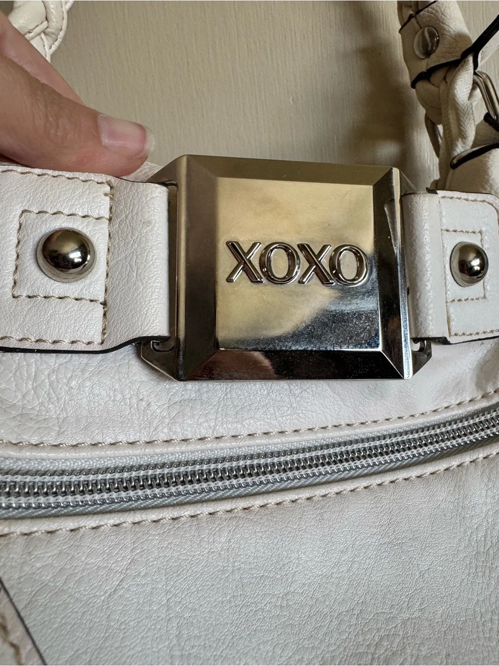 XOXO White Braided Handle Hobo Bag with Silver Hardware